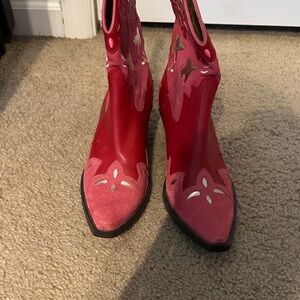 euc Jeffrey Campbell Red and Pink Heeled Boots a big sz10